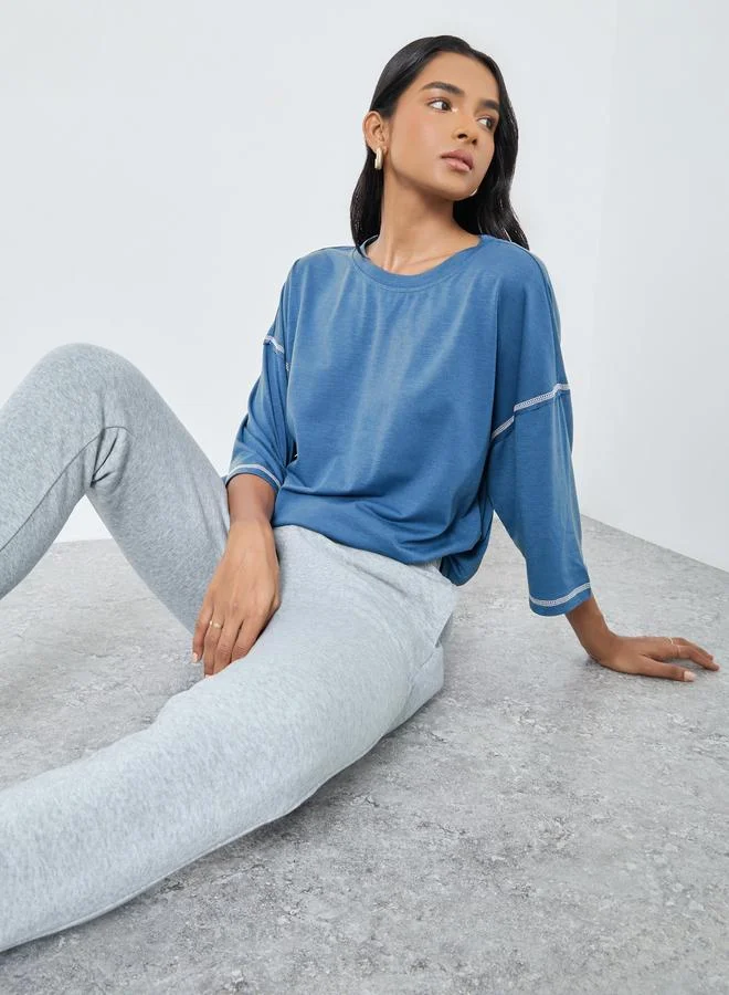 Take Two Contrast Stitch Detail Oversized T-Shirt