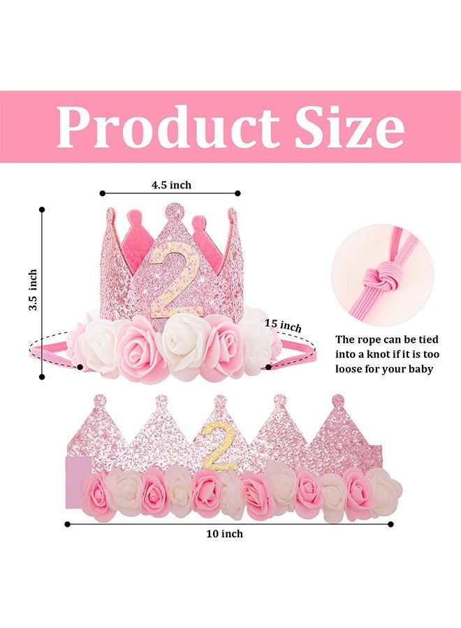 2nd Birthday Hat, Girl Decorations First For Baby Gifts Rose Gold Pink Crown Party Two Year Old Princess - Image 2