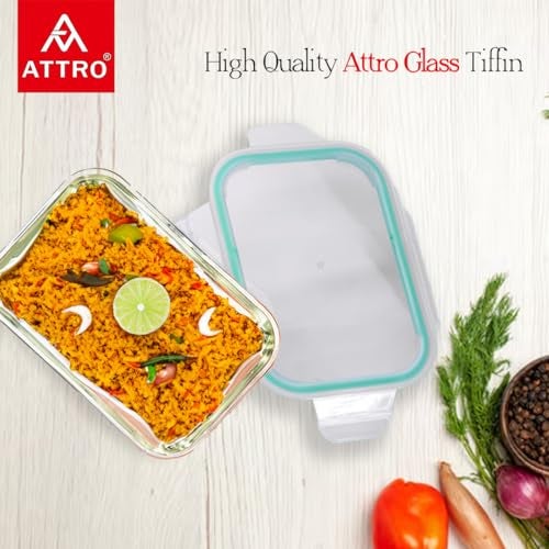 ATTRO Glassox Classic Rectangle Lunch Box with Locking Lid Borosilicate Glass Lunch Box Fridge Organizer Microwave & Freezer Safe Set of 3 370 ML, 630 ML, 1040 ML,Transparent - Image 3
