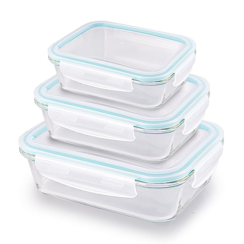 ATTRO Glassox Classic Rectangle Lunch Box with Locking Lid Borosilicate Glass Lunch Box Fridge Organizer Microwave & Freezer Safe Set of 3 370 ML, 630 ML, 1040 ML,Transparent - Image 4