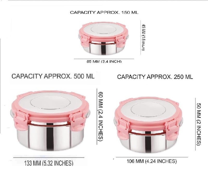 Foliam Leak Proof Click and Seal Lock Stainless Steel StorageAir Tight Tiffin ContainerLunch Container with lid Fusion150250500ml - Image 2