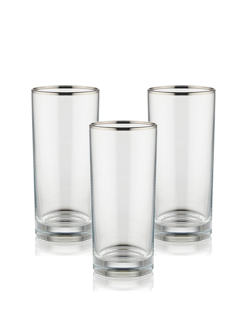 BLACKSTONE مجموعة من 3 أكواب زجاجية طويلة فضية مزدوجة الطراز القديم سعة 380 مل، صنع في تركيا - Image 1
