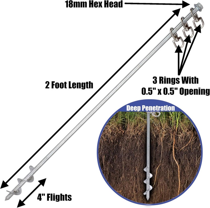 MightyPhine Earth Anchors - 24" Set of 2 Heavy Duty Ground Anchors - Screw in, Drill Bit Included - Ideal for Mobile Homes, Sheds, Swing Sets, Trees, Awnings & Canopies - Image 2