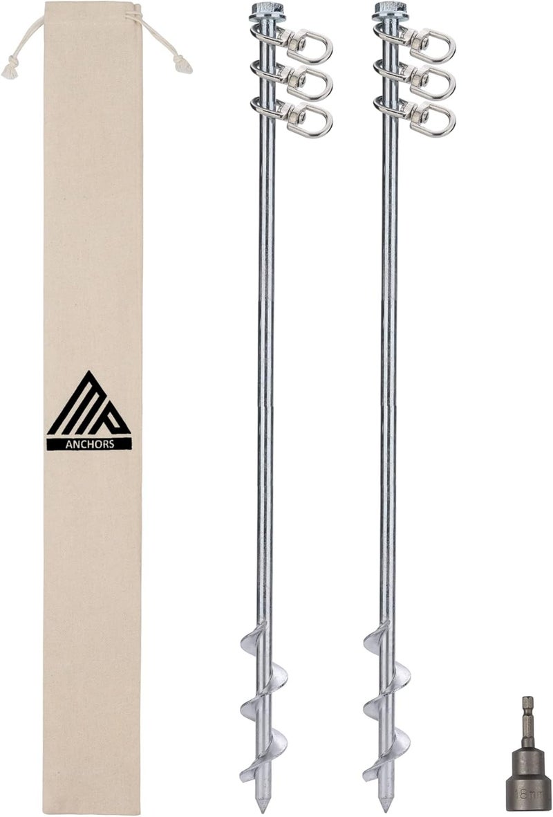 MightyPhine Earth Anchors - 24" Set of 2 Heavy Duty Ground Anchors - Screw in, Drill Bit Included - Ideal for Mobile Homes, Sheds, Swing Sets, Trees, Awnings & Canopies - Image 1