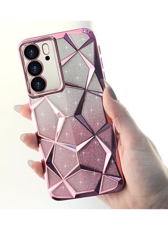 Compatible with Realme C75 / Realme 14x Case Plating Bling Gradient Glitter Clear Cover Soft TPU Silicone Cute Camera Protection Shockproof Back for Women Girls Case - Pink