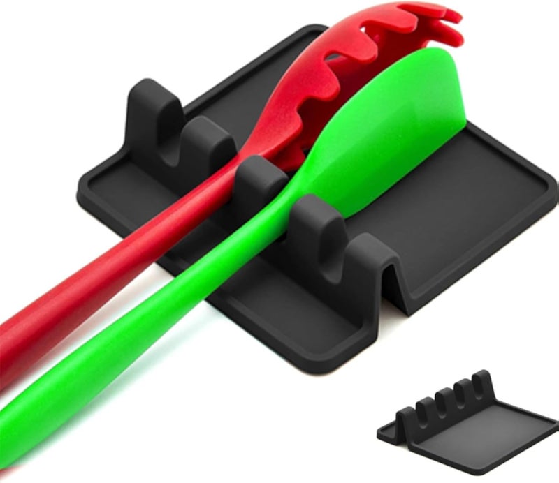 1 Piece Cooking Spoon Rest, Silicone, Black, Kitchen Gadgets, Cutlery Holder Shelf, Spoon Rest, Cooking Spoon Holder for Pot Lid, Spoon, Chopsticks, Spatula