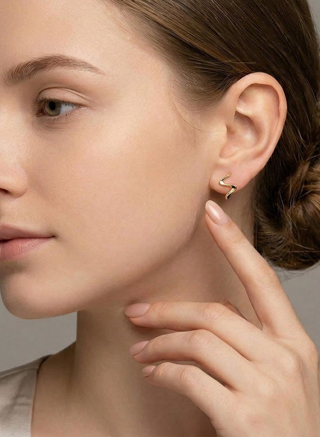 Reffeer Solid 925 Sterling Silver Ocean Wave Hoop Earrings Huggie for Women Teen Girls Cartilage Hoop Earrings Helix Minimalist (B-18K Gold) - Image 2