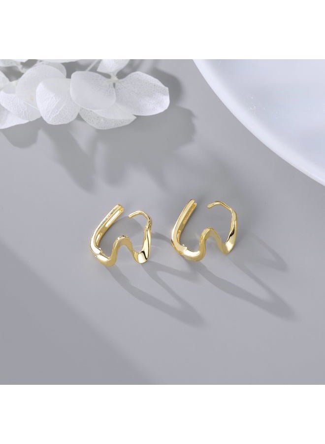 Reffeer Solid 925 Sterling Silver Ocean Wave Hoop Earrings Huggie for Women Teen Girls Cartilage Hoop Earrings Helix Minimalist (B-18K Gold) - Image 5