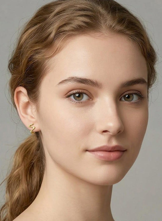 Reffeer Solid 925 Sterling Silver Ocean Wave Hoop Earrings Huggie for Women Teen Girls Cartilage Hoop Earrings Helix Minimalist (B-18K Gold) - Image 3