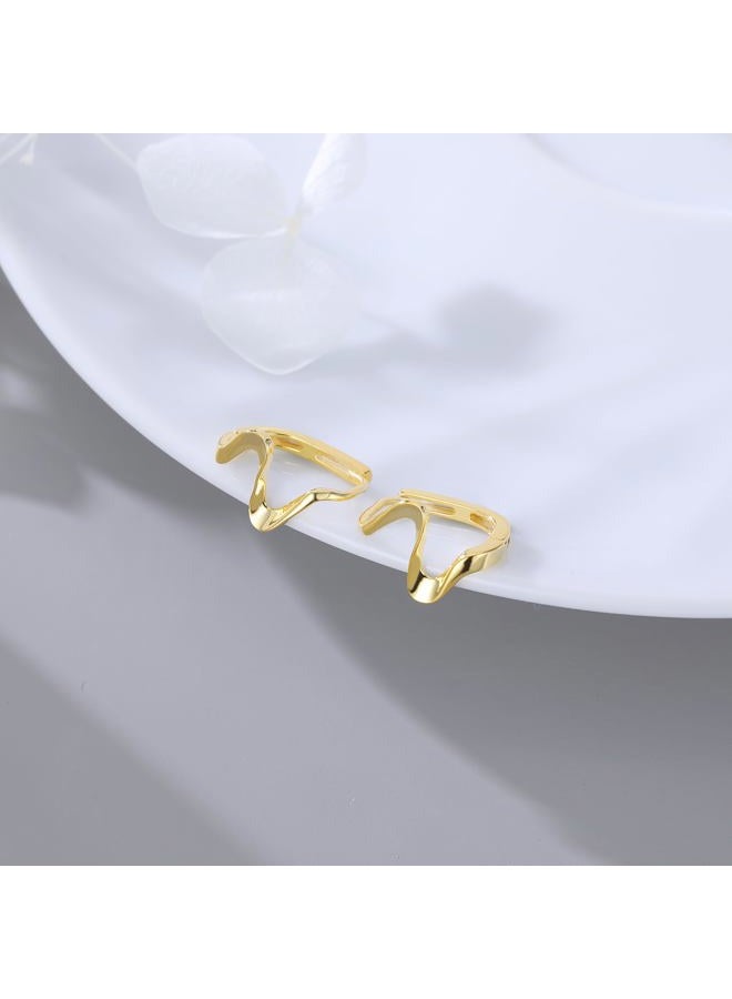 Reffeer Solid 925 Sterling Silver Ocean Wave Hoop Earrings Huggie for Women Teen Girls Cartilage Hoop Earrings Helix Minimalist (B-18K Gold) - Image 4