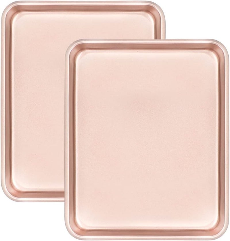 Cyimi 11" x 9" Baking Pans, Cookie Sheets Set of 2, Nonstick Toaster Oven Pan Set for Baking, Heavy Duty Carbon Steel Non-toxic Oven Replacement Cookie Tray for Kitchen Bakery, Gold - Image 1