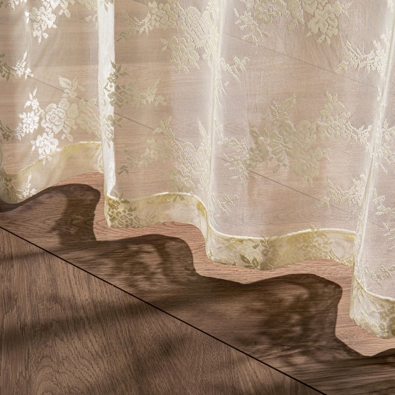 MEETSKY Light Yellow Lace Curtains 63 Inch Length, Yellow Cream Lace Curtain Vintage Victorian French Light Filtering Lacy Drapes for Living Room Bedroom, Each 50" Wx63 L, 2 Panels - Image 4