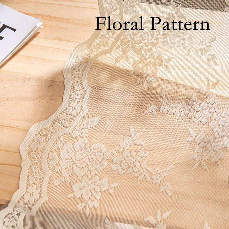 MEETSKY Light Yellow Lace Curtains 63 Inch Length, Yellow Cream Lace Curtain Vintage Victorian French Light Filtering Lacy Drapes for Living Room Bedroom, Each 50" Wx63 L, 2 Panels - Image 2