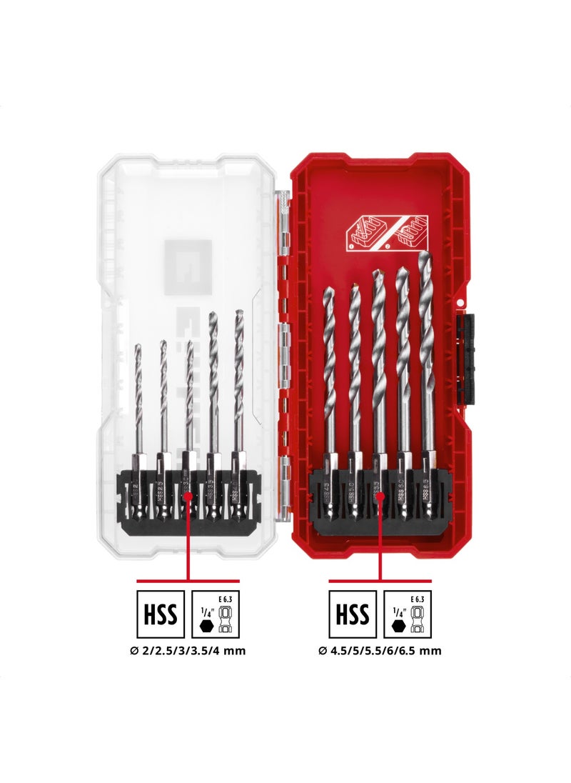 Einhell - S-CASE 10 Piece Metal Drill Bit Set (Made from HSS 4241 Steel, E 6.3 Shank, 135° Split Point Bit, Rolled N-Type Spiral in Coil, Storage Box Included) - Image 1