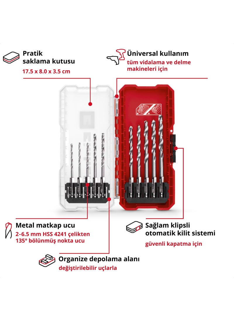 Einhell - S-CASE 10 Piece Metal Drill Bit Set (Made from HSS 4241 Steel, E 6.3 Shank, 135° Split Point Bit, Rolled N-Type Spiral in Coil, Storage Box Included) - Image 1