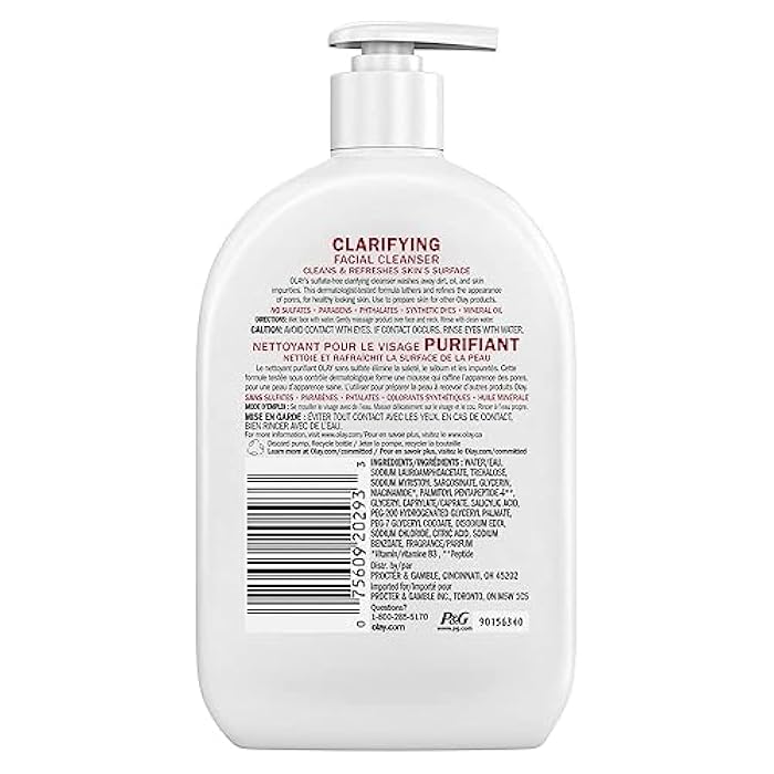 Olay Face Wash, Daily Facial Cleanser with Niacinamide, Peptides & Glycerin - Clarifying, Refreshes Skin Surface, Refines Appearance of Pores - Sulfate-Free, Paraben-Free, Oil-Free, 16 Oz - Image 2