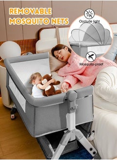 MegaDeal Foldable Crib 3 in 1 Baby Bassinet Bedside Sleeper,Bedside Crib for Baby, Adjustable Baby Bassinet with Wheels, Storage Basket, Mattress, Easy Assemble & Folding Portable Baby Cradle  - Image 3