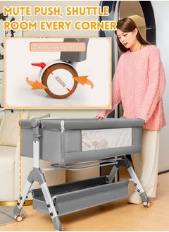 MegaDeal Foldable Crib 3 in 1 Baby Bassinet Bedside Sleeper,Bedside Crib for Baby, Adjustable Baby Bassinet with Wheels, Storage Basket, Mattress, Easy Assemble & Folding Portable Baby Cradle  - Image 5