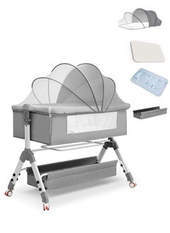 MegaDeal Foldable Crib 3 in 1 Baby Bassinet Bedside Sleeper,Bedside Crib for Baby, Adjustable Baby Bassinet with Wheels, Storage Basket, Mattress, Easy Assemble & Folding Portable Baby Cradle  - Image 1