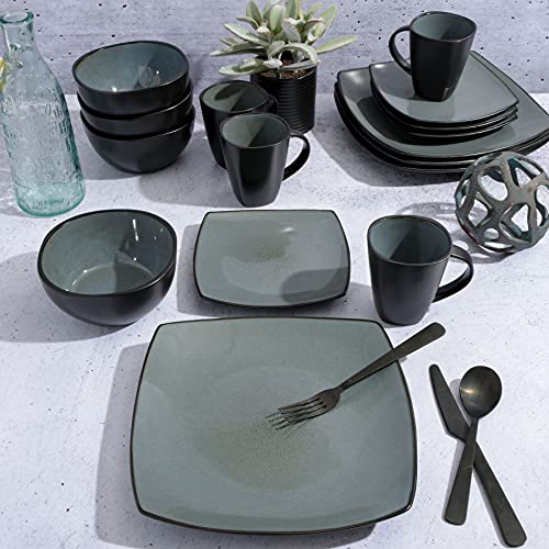 Gibson Elite Soho Lounge Square Reactive Glaze Stoneware Dinnerware Set, Service for 4 (16pc), Eclipse - Image 2