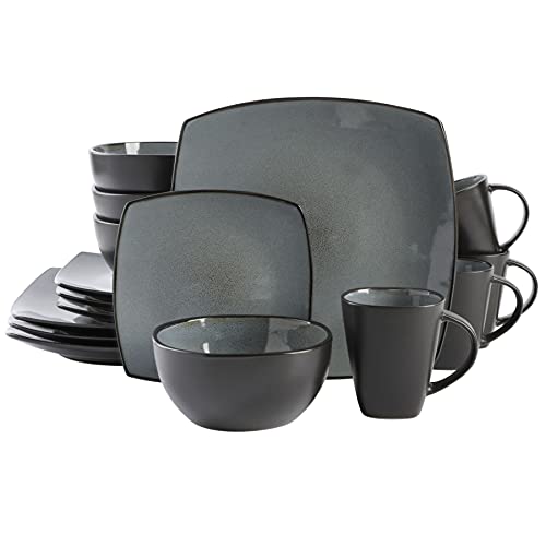 Gibson Elite Soho Lounge Square Reactive Glaze Stoneware Dinnerware Set, Service for 4 (16pc), Eclipse - Image 1
