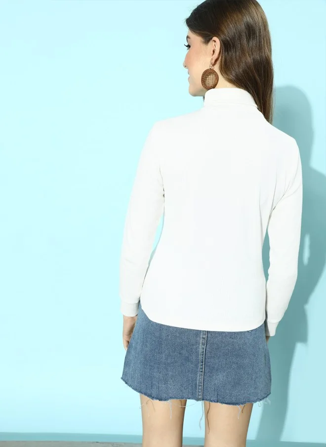 STREET 9 Classic White Solid Knitted Top for Women