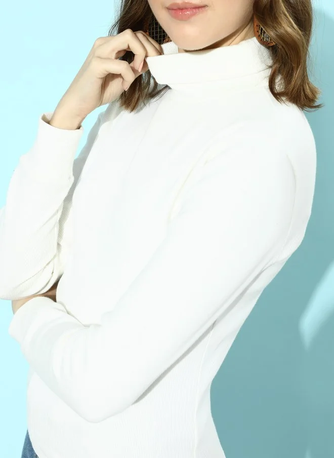 STREET 9 Classic White Solid Knitted Top for Women