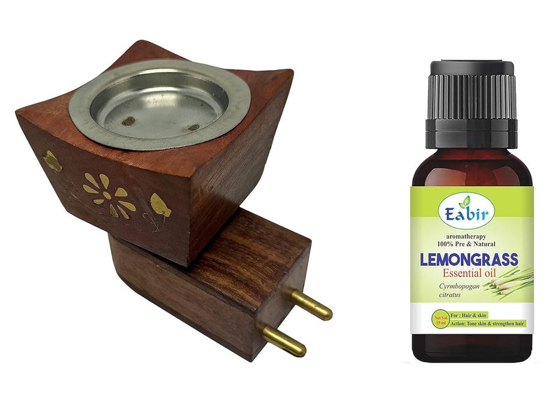 Eabir Mayukh Multipurpose Direct Plug in Mini Magic Wooden Electric Incense Burner Kapoor Dani Camphor Burner Essential Oil Diffuser Kapur dani Aroma Diffuse Brass Square