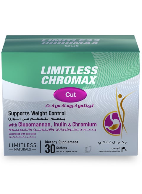 Limitless Chromax Cut dietary supplement for safe weight loss – Natural Appetite Suppressant – Glucomannan & Inulin - 30 Sachets.