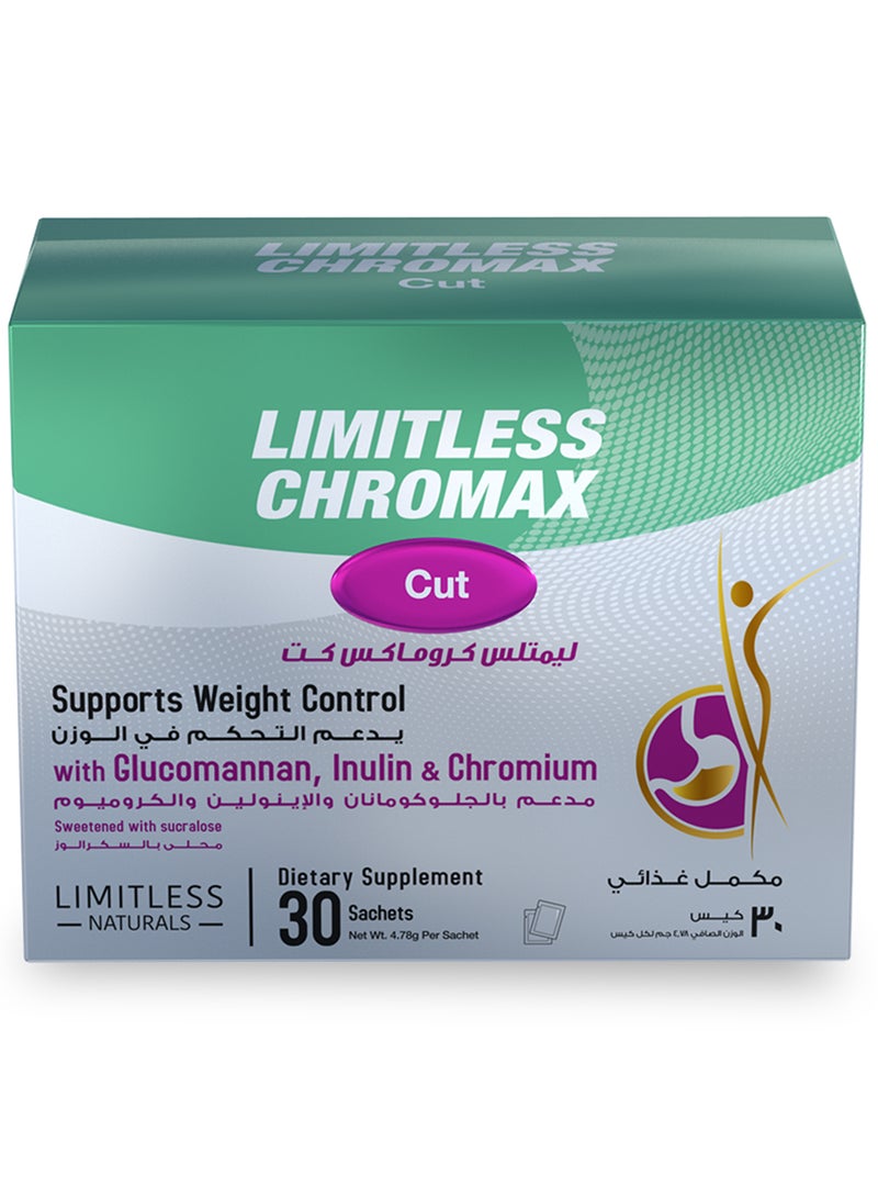 Limitless Chromax Cut dietary supplement for safe weight loss – Natural Appetite Suppressant – Glucomannan & Inulin - 30 Sachets. - Image 1