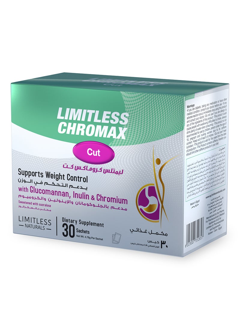 Limitless Chromax Cut dietary supplement for safe weight loss – Natural Appetite Suppressant – Glucomannan & Inulin - 30 Sachets. - Image 2
