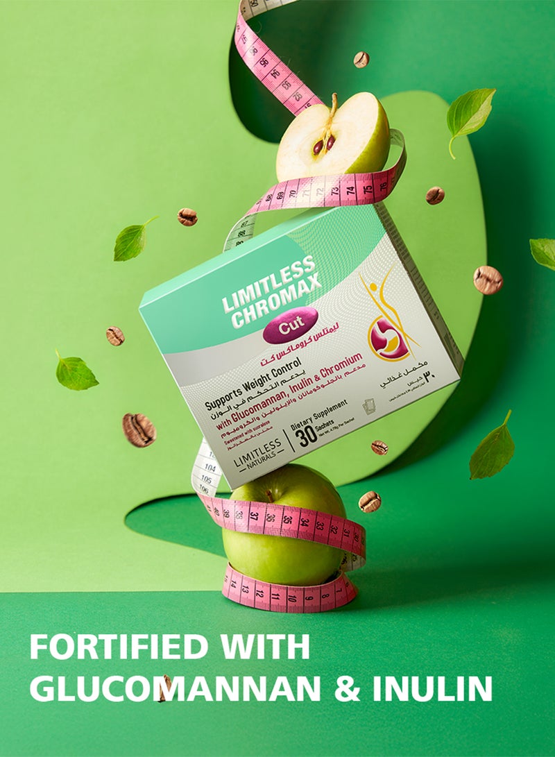 Limitless Chromax Cut dietary supplement for safe weight loss – Natural Appetite Suppressant – Glucomannan & Inulin - 30 Sachets. - Image 4