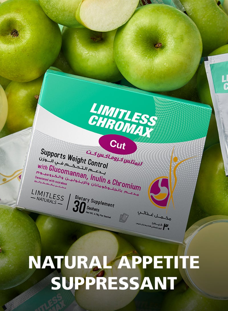 Limitless Chromax Cut dietary supplement for safe weight loss – Natural Appetite Suppressant – Glucomannan & Inulin - 30 Sachets. - Image 5