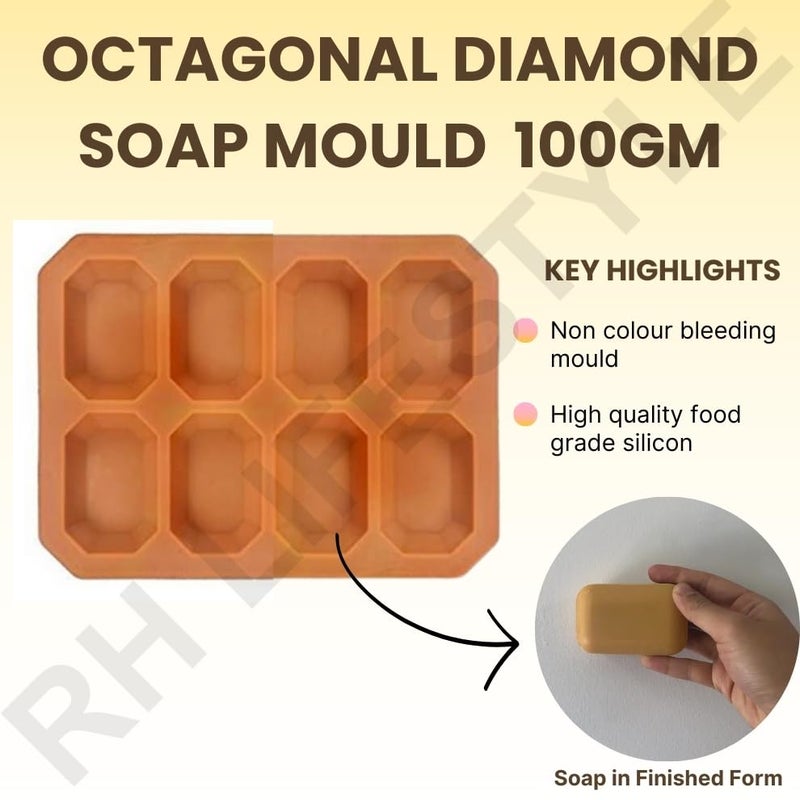 R H LIFESTYLE Octagonal Shape Silicone Soap Mould for Soap Making DIY Candle Mould Bakeware Mould (28 x 21 x 3 cm) Multicolor - Image 5