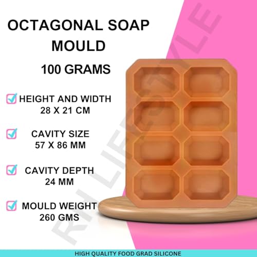 R H LIFESTYLE Octagonal Shape Silicone Soap Mould for Soap Making DIY Candle Mould Bakeware Mould (28 x 21 x 3 cm) Multicolor - Image 4