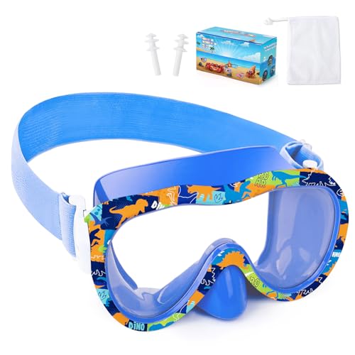 Wave Kids Swim Goggles with Nose Cover, 180° Panoramic Snorkel Mask with Anti-Fog & Anti-Leak Design, Comfort Fabric Strap UV Protection Lens for Boys Girls Ages 3-15 - Image 1