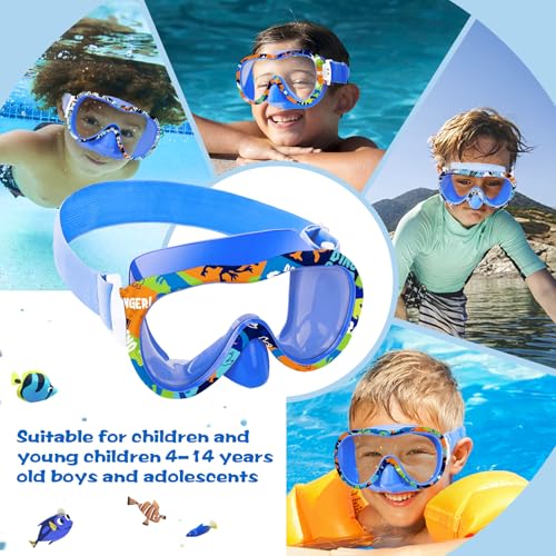 Wave Kids Swim Goggles with Nose Cover, 180° Panoramic Snorkel Mask with Anti-Fog & Anti-Leak Design, Comfort Fabric Strap UV Protection Lens for Boys Girls Ages 3-15 - Image 3