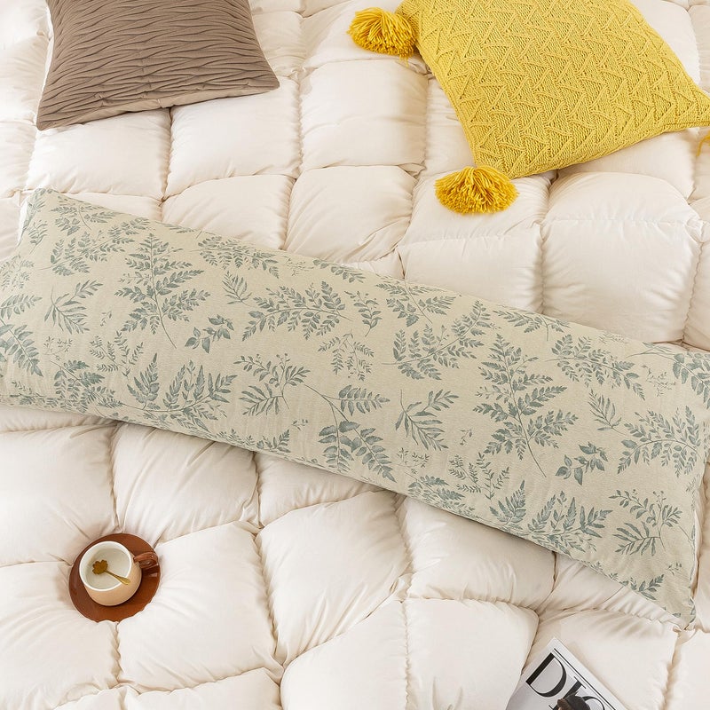 ECOCOTT ECOCOTT Pillowcase Boby Size with Green Botanical Plant Leaves Pattern Pillow Cases Set  1 pcs 100% Cotton Pillow Covers & Envelope Closure (Boby  20""x54"")  - Image 4
