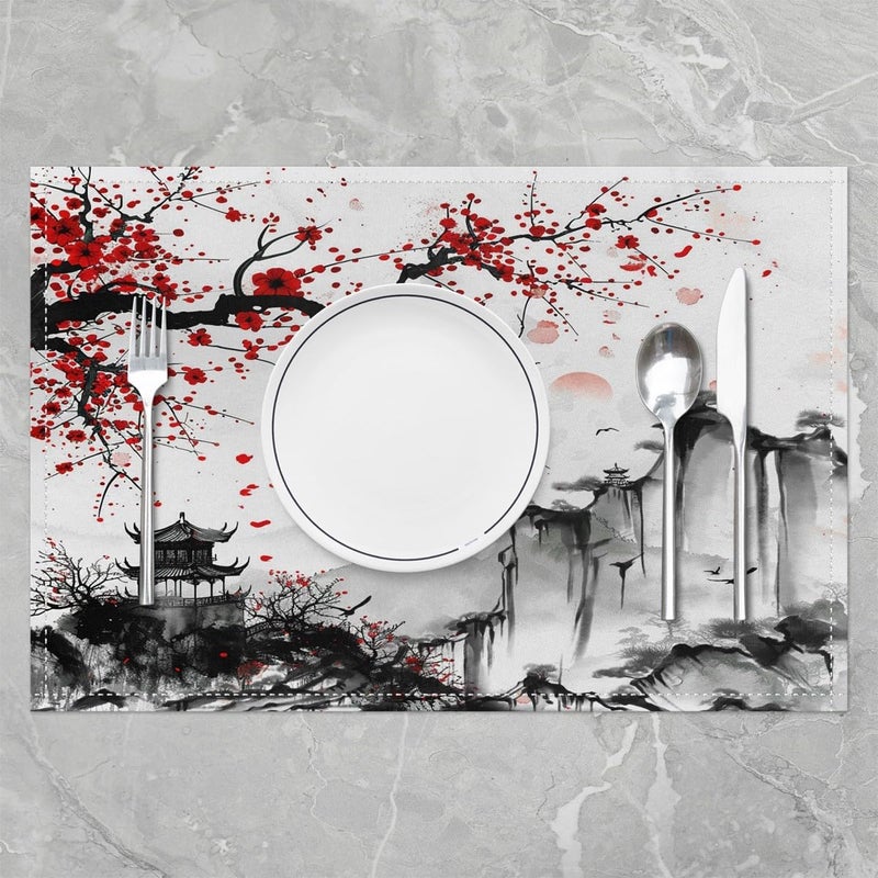 Feelyou Cherry Blossoms Placemats Set of 4 Japanese Style Placemat for Kitchen Dining Table 18x12 Home Decor Table Place Mats Sakura Flower Indoor Outdoor Decor Table Mats - Image 2