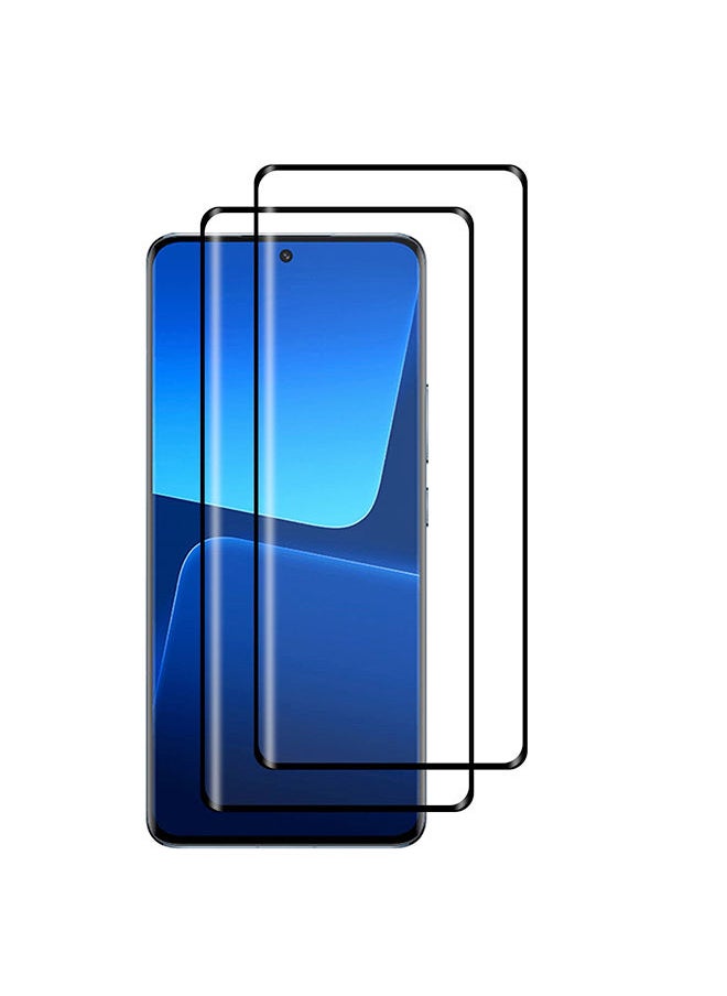 O Ozone Pack Of 2 for Xiaomi 13 Pro Screen Protector 9H Anti-Scratch Shatterproof HD Curved Edge to Edge Full Coverage Ultra-thin Tempered Glass Screen Protector - Black  - Image 1