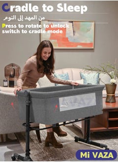 Mi VAZA Baby Premium Bedside Sleeper Crib, Baby Bassinet with Large Storage Basket, 3 in 1 Travel Baby bedding set,Baby Bed with Breathable Mosquito Net,Soft Mattress 360° Swivel Wheels for Infants and Newborns(Deep Grey)  - Image 4