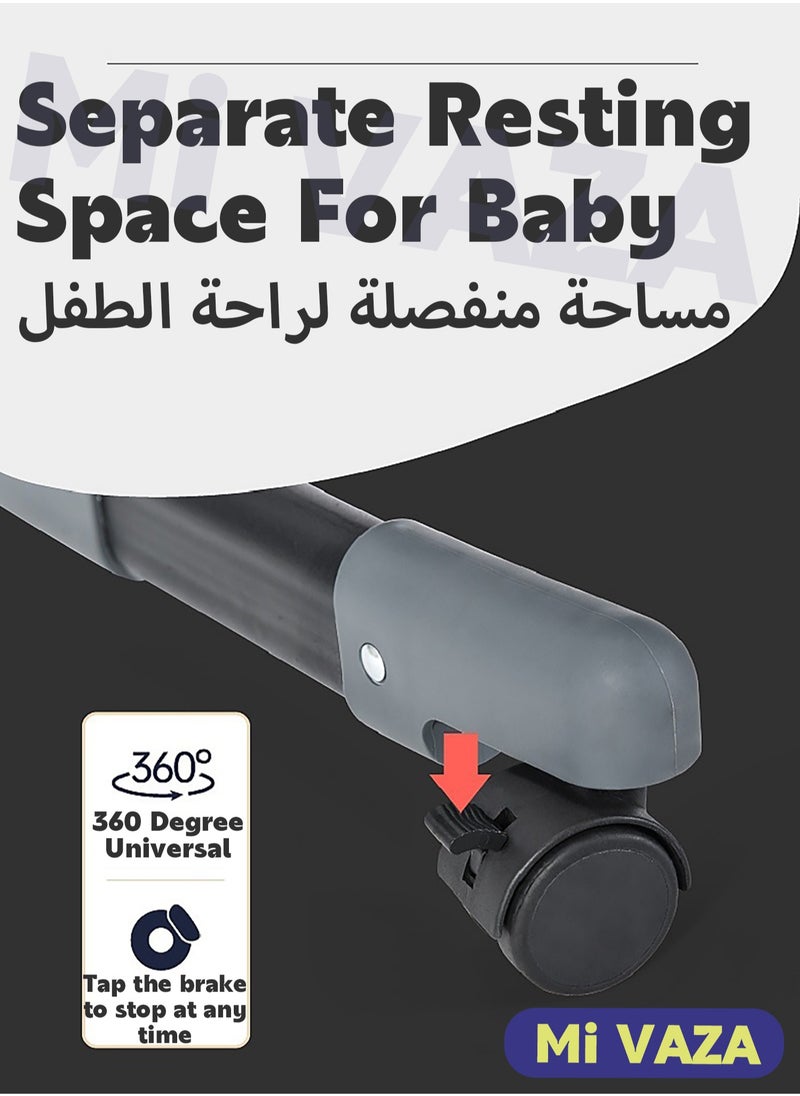 مي فازا - سرير أطفال فاخر بجانب السرير، سرير أطفال مع سلة تخزين كبيرة، طقم فراش سفر 3 في 1، سرير أطفال مع ناموسية قابلة للتهوية، مرتبة ناعمة، عجلات دوارة 360 درجة للأطفال الرضع وحديثي الولادة (رمادي غامق) - Image 1