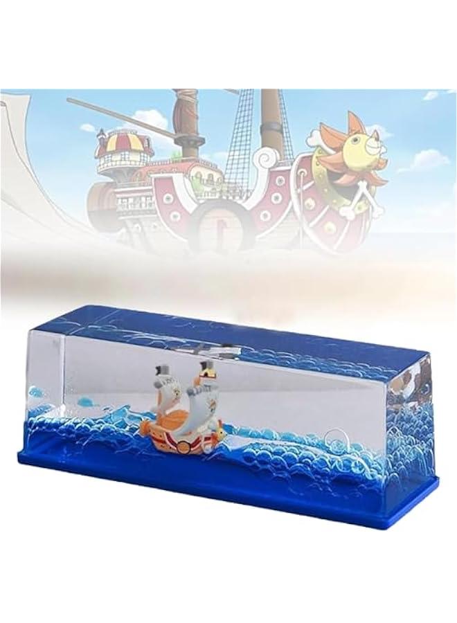 Unsinkable Ship Thousand Sunny Pirate Ship in a Bottle Box, Non Sinking OP Anime Boat Model Fluid Drift Bottle Decorations Desk Decor Ornament for Boys Girls Gift (Thousand Sunny-c) - Image 1