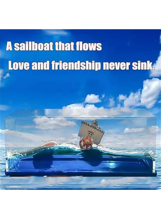Unsinkable Ship Thousand Sunny Pirate Ship in a Bottle Box, Non Sinking OP Anime Boat Model Fluid Drift Bottle Decorations Desk Decor Ornament for Boys Girls Gift (Thousand Sunny-c) - Image 4