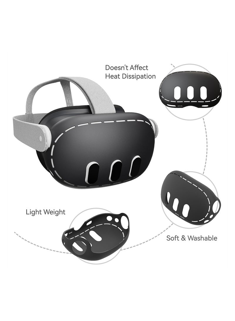Silicone VR Headset Cover for Quest 3 Anti Scratch Dust Shock Protection Black - Image 3