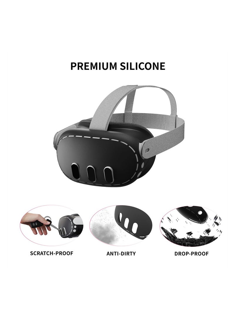 Silicone VR Headset Cover for Quest 3 Anti Scratch Dust Shock Protection Black - Image 4
