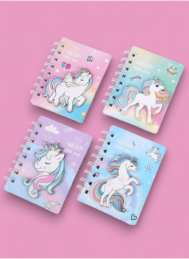 ZCM-HAPPY 4 PCS Unicorn 3D Loose Leaf Notebook Set - Cute, Mini Spiral Notepad for Girls Ideal for School, Journals and Holiday Gifts Mini Cute Notebook  - Image 1