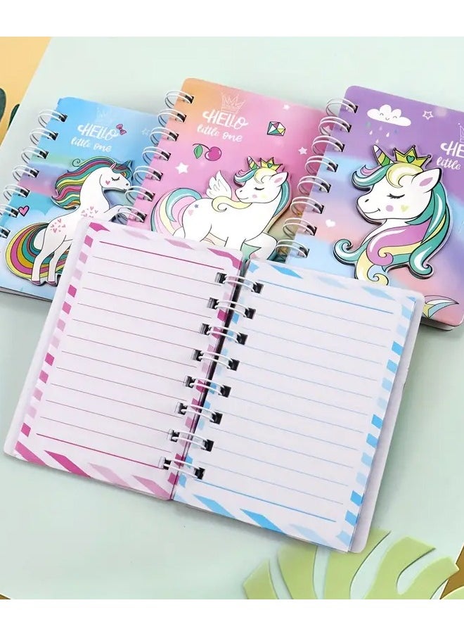 ZCM-HAPPY 4 PCS Unicorn 3D Loose Leaf Notebook Set - Cute, Mini Spiral Notepad for Girls Ideal for School, Journals and Holiday Gifts Mini Cute Notebook  - Image 3