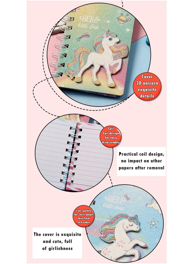 ZCM-HAPPY 4 PCS Unicorn 3D Loose Leaf Notebook Set - Cute, Mini Spiral Notepad for Girls Ideal for School, Journals and Holiday Gifts Mini Cute Notebook  - Image 4