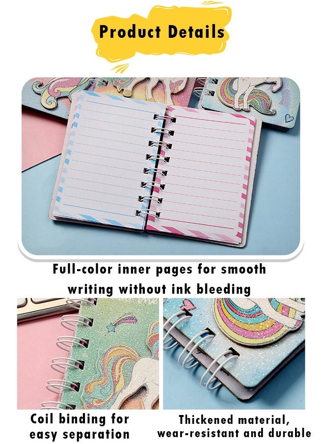 ZCM-HAPPY 4 PCS Unicorn 3D Loose Leaf Notebook Set - Cute, Mini Spiral Notepad for Girls Ideal for School, Journals and Holiday Gifts Mini Cute Notebook  - Image 5